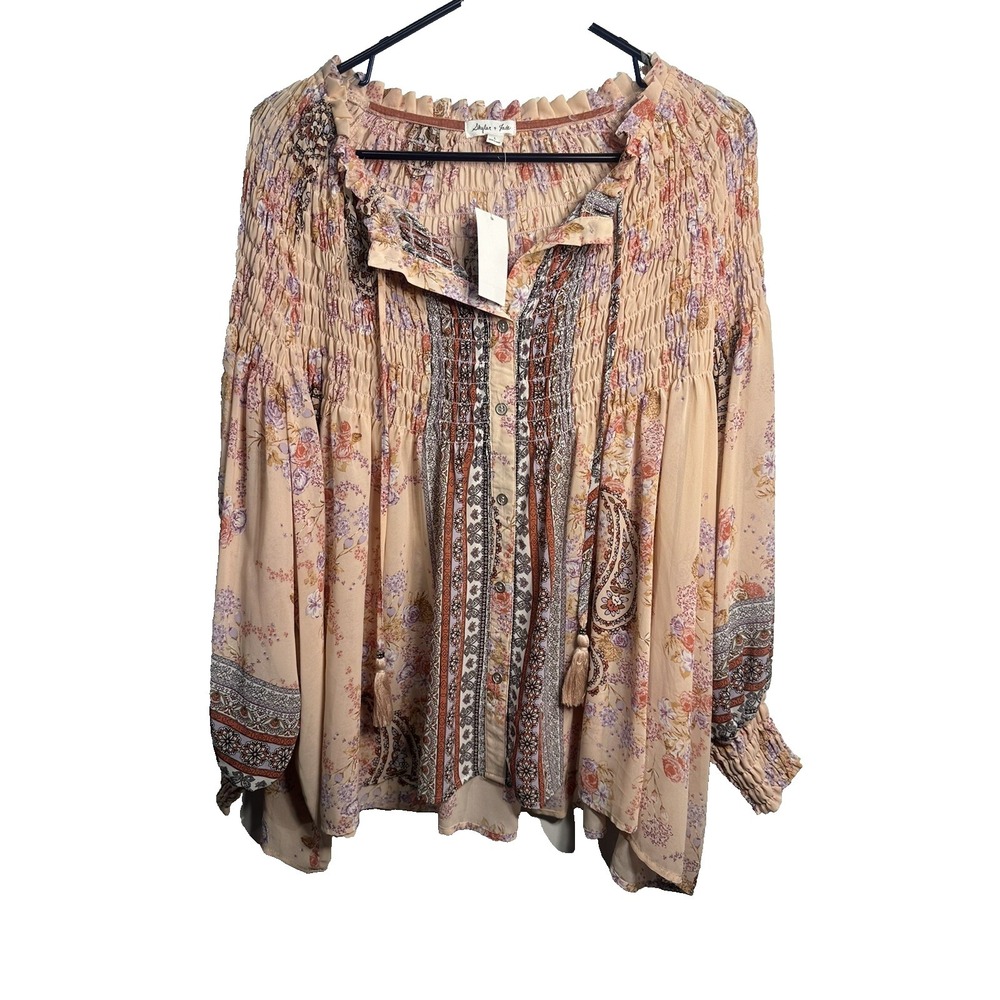 skylar & jade womens‎ long sleeve floral blouse shirt size large